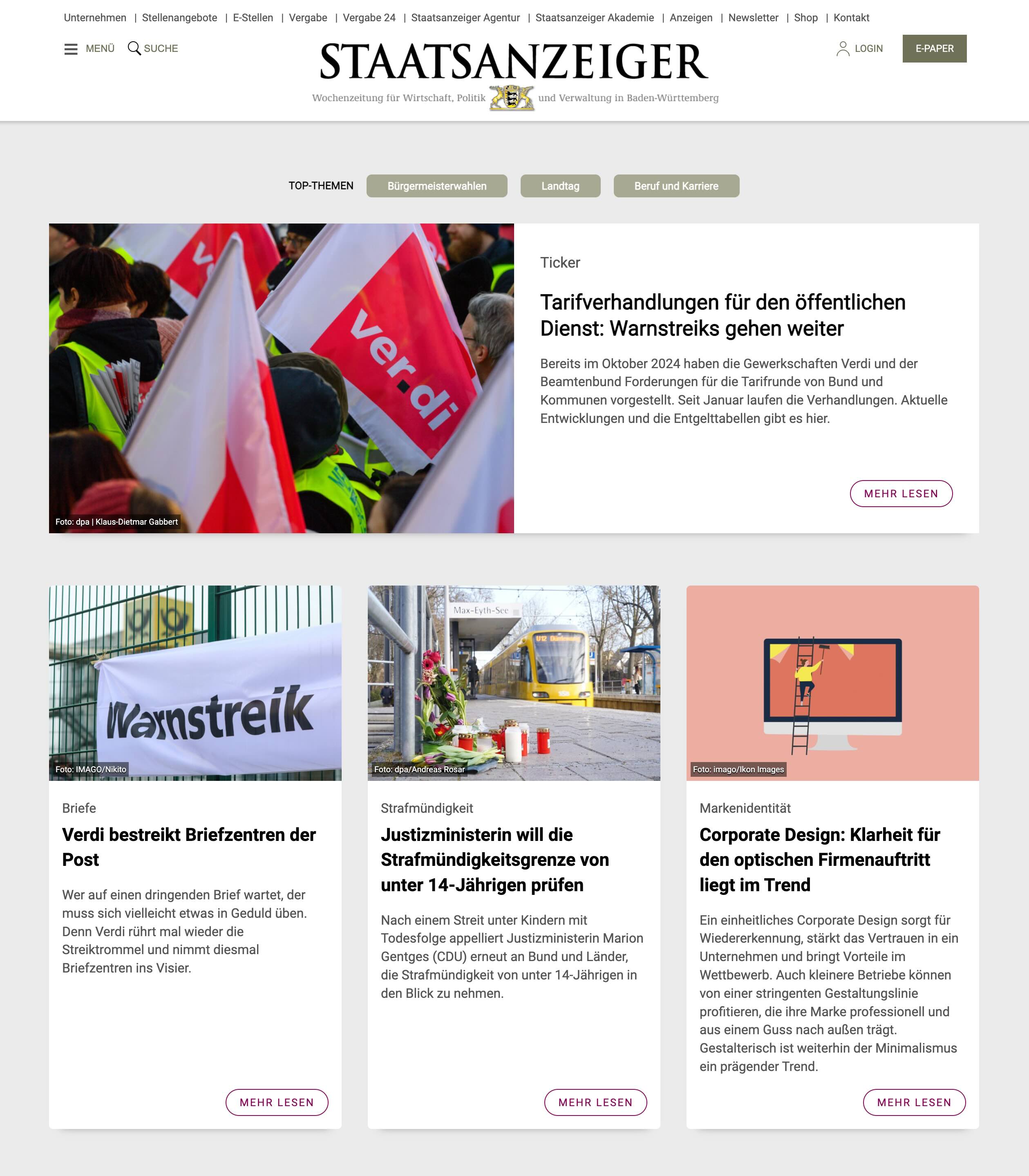 staatsanzeiger.de Homepage