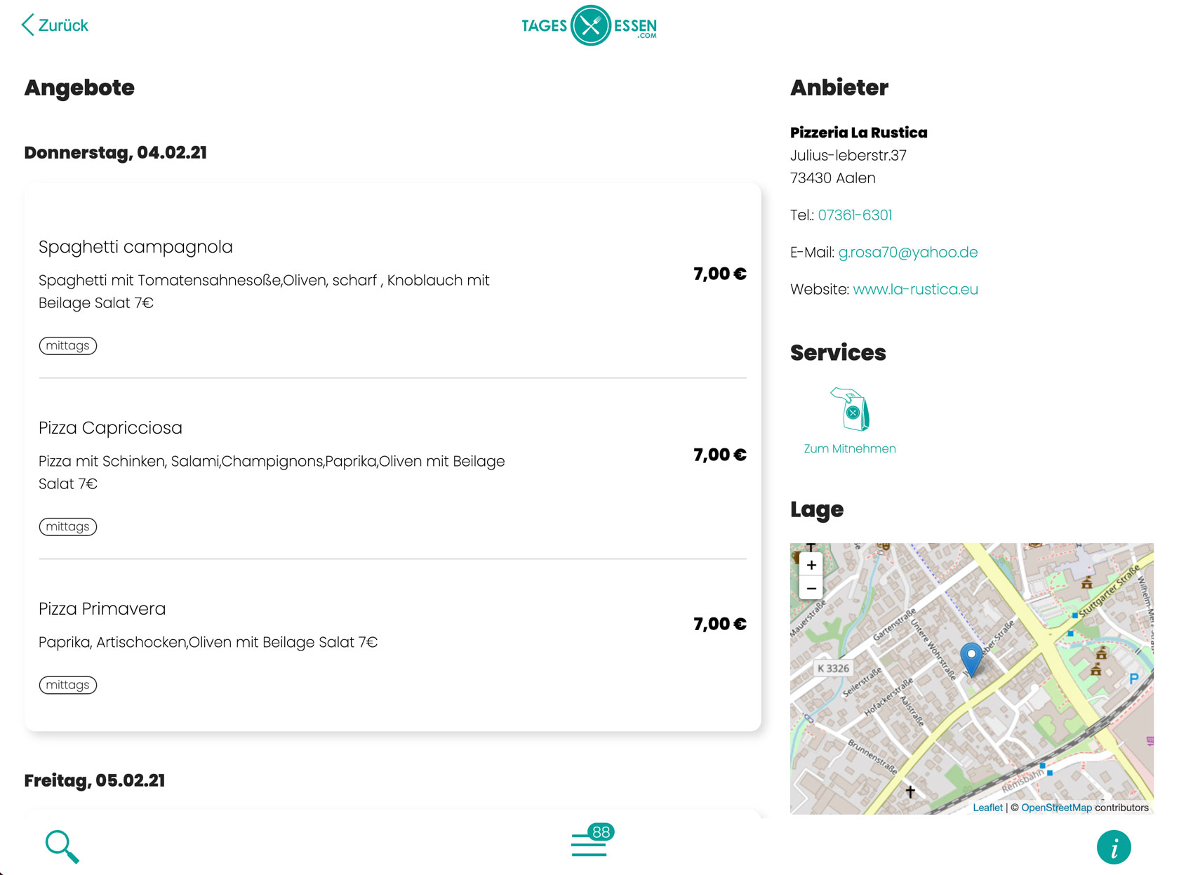 tagesessen.de restaurant detail page